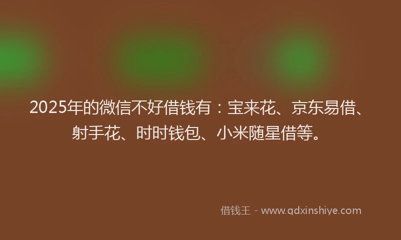 2025年的微信不好借钱有：宝来花、京东易借、射手花、时时钱包、小米随星借等。