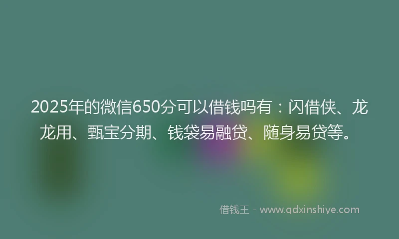 2025年的微信650分可以借钱吗有：闪借侠、龙龙用、甄宝分期、钱袋易融贷、随身易贷等。