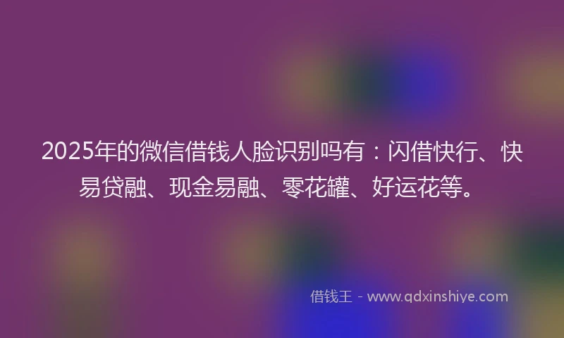 2025年的微信借钱人脸识别吗有：闪借快行、快易贷融、现金易融、零花罐、好运花等。