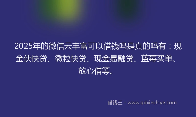 2025年的微信云丰富可以借钱吗是真的吗有：现金侠快贷、微粒快贷、现金易融贷、蓝莓买单、放心借等。