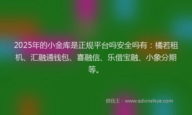 2025年的小金库是正规平台吗安全吗有：橘若租机、汇融通钱包、喜融信、乐借宝融、小象分期等。
