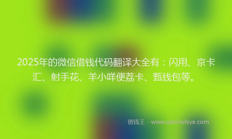 2025年的微信借钱代码翻译大全有：闪用、京卡汇、射手花、羊小咩便荔卡、甄钱包等。