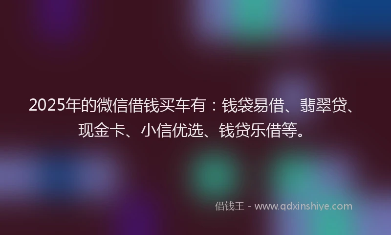 2025年的微信借钱买车有：钱袋易借、翡翠贷、现金卡、小信优选、钱贷乐借等。