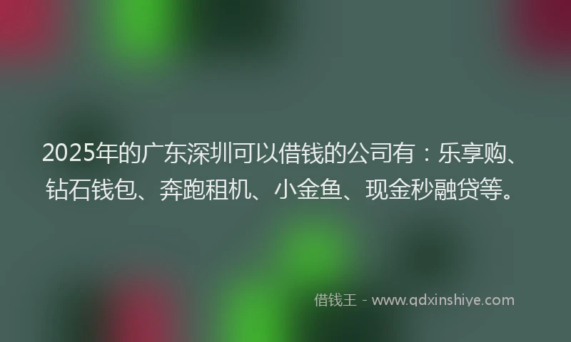 2025年的广东深圳可以借钱的公司有：乐享购、钻石钱包、奔跑租机、小金鱼、现金秒融贷等。