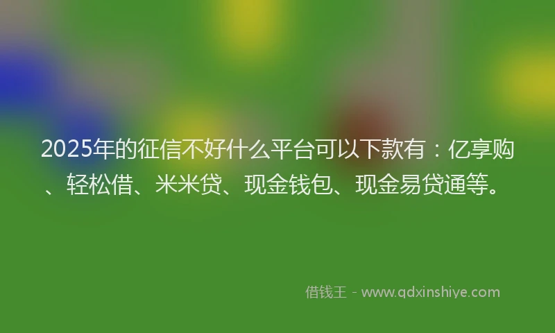 2025年的征信不好什么平台可以下款有：亿享购、轻松借、米米贷、现金钱包、现金易贷通等。