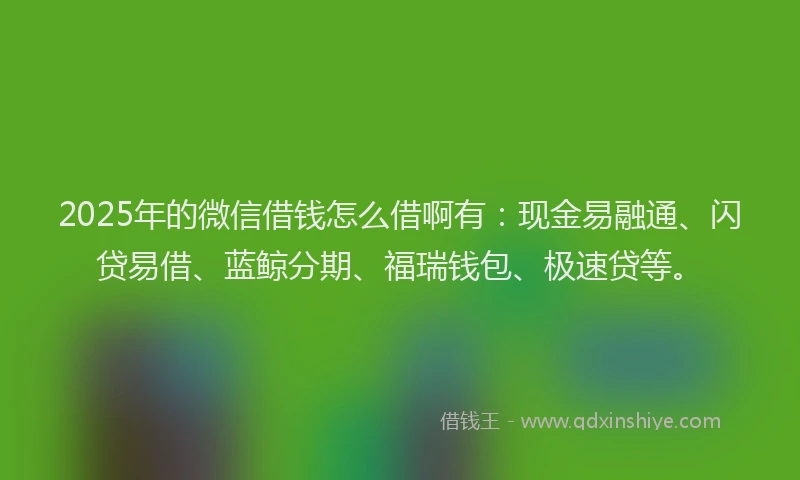 2025年的微信借钱怎么借啊有：现金易融通、闪贷易借、蓝鲸分期、福瑞钱包、极速贷等。