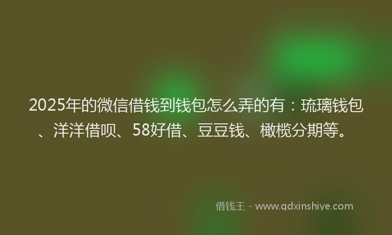 2025年的微信借钱到钱包怎么弄的有：琉璃钱包、洋洋借呗、58好借、豆豆钱、橄榄分期等。