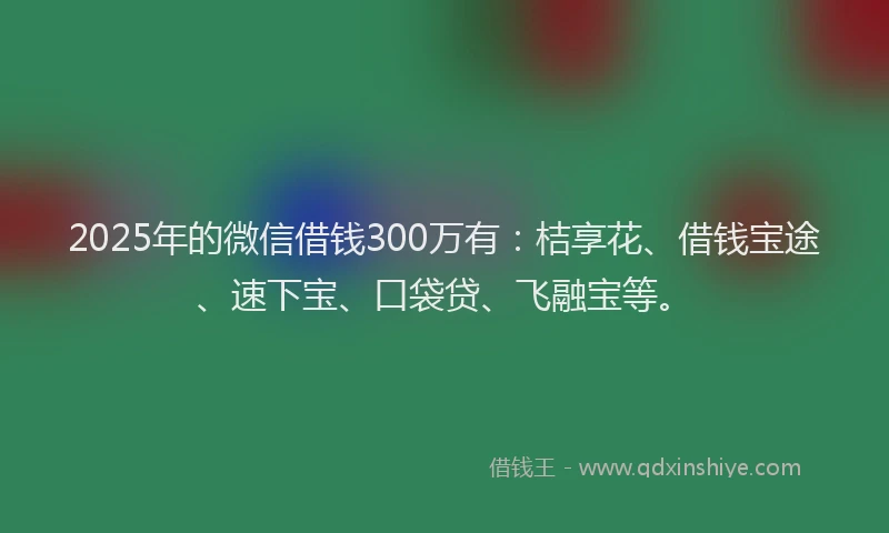 2025年的微信借钱300万有：桔享花、借钱宝途、速下宝、口袋贷、飞融宝等。