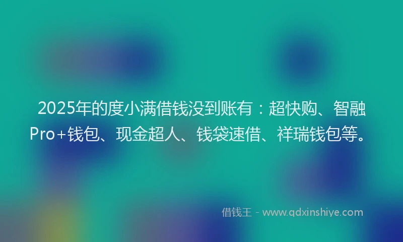 2025年的度小满借钱没到账有：超快购、智融Pro+钱包、现金超人、钱袋速借、祥瑞钱包等。