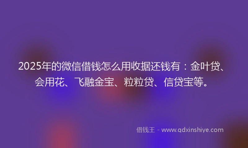 2025年的微信借钱怎么用收据还钱有：金叶贷、会用花、飞融金宝、粒粒贷、信贷宝等。