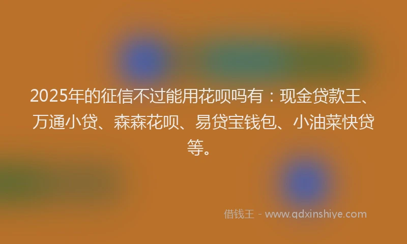 2025年的征信不过能用花呗吗有：现金贷款王、万通小贷、森森花呗、易贷宝钱包、小油菜快贷等。