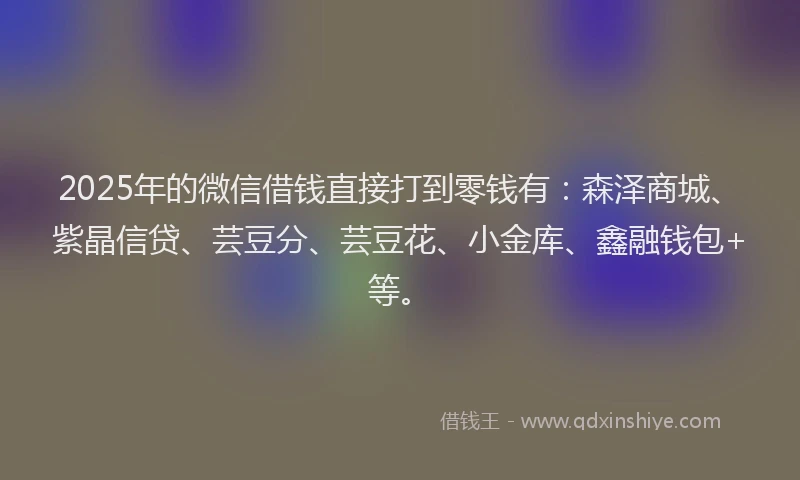 2025年的微信借钱直接打到零钱有：森泽商城、紫晶信贷、芸豆分、芸豆花、小金库、鑫融钱包+等。