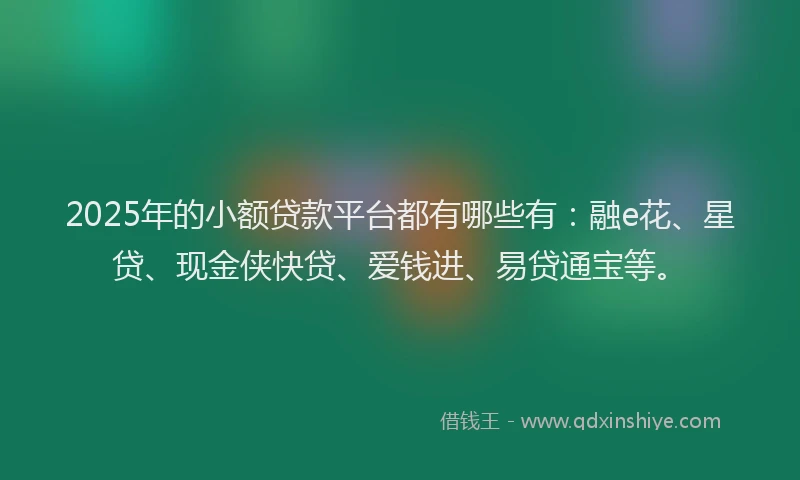 2025年的小额贷款平台都有哪些有：融e花、星贷、现金侠快贷、爱钱进、易贷通宝等。
