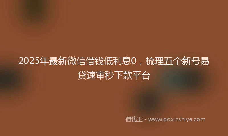 2025年最新微信借钱低利息0，梳理五个新号易贷速审秒下款平台