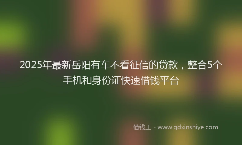 2025年最新岳阳有车不看征信的贷款，整合5个手机和身份证快速借钱平台