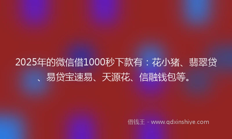 2025年的微信借1000秒下款有：花小猪、翡翠贷、易贷宝速易、天源花、信融钱包等。