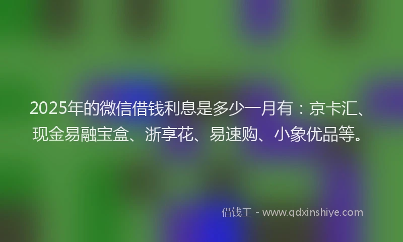 2025年的微信借钱利息是多少一月有：京卡汇、现金易融宝盒、浙享花、易速购、小象优品等。