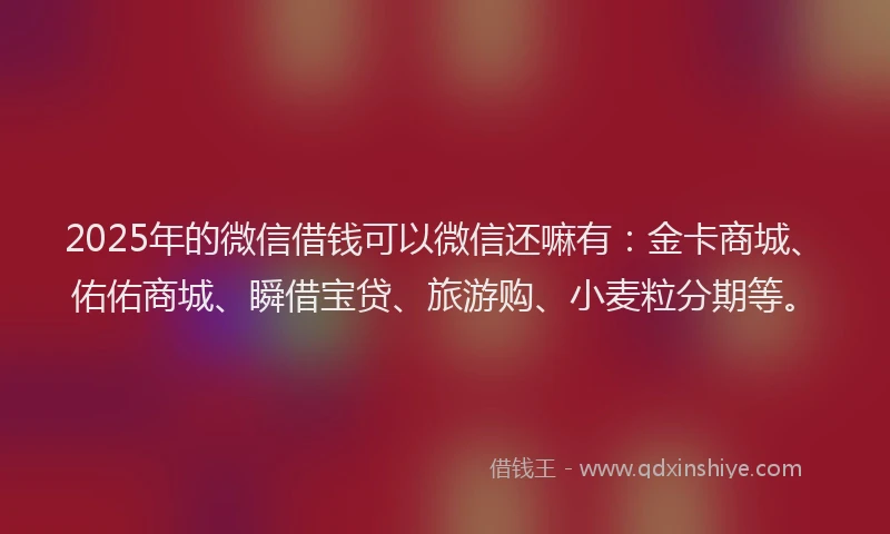2025年的微信借钱可以微信还嘛有：金卡商城、佑佑商城、瞬借宝贷、旅游购、小麦粒分期等。