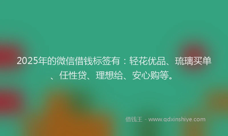 2025年的微信借钱标签有：轻花优品、琉璃买单、任性贷、理想给、安心购等。