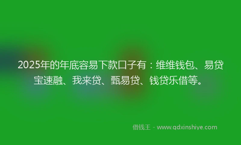 2025年的年底容易下款口子有：维维钱包、易贷宝速融、我来贷、甄易贷、钱贷乐借等。