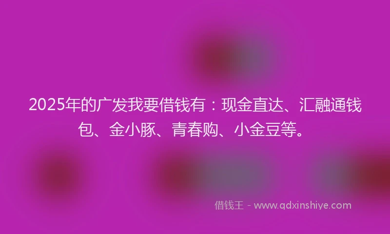 2025年的广发我要借钱有：现金直达、汇融通钱包、金小豚、青春购、小金豆等。