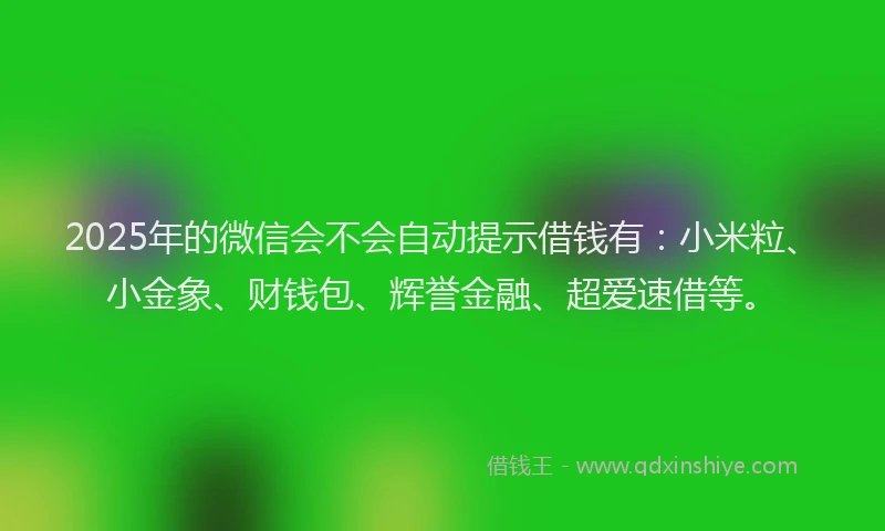 2025年的微信会不会自动提示借钱有：小米粒、小金象、财钱包、辉誉金融、超爱速借等。