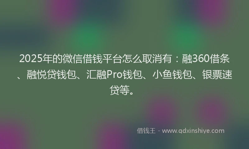 2025年的微信借钱平台怎么取消有：融360借条、融悦贷钱包、汇融Pro钱包、小鱼钱包、银票速贷等。