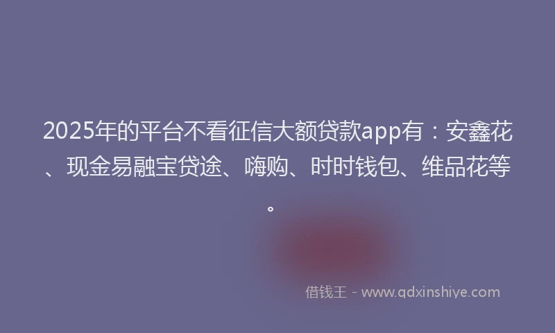 2025年的平台不看征信大额贷款app有：安鑫花、现金易融宝贷途、嗨购、时时钱包、维品花等。