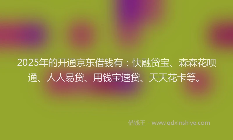2025年的开通京东借钱有：快融贷宝、森森花呗通、人人易贷、用钱宝速贷、天天花卡等。