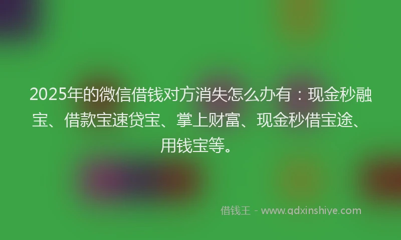 2025年的微信借钱对方消失怎么办有：现金秒融宝、借款宝速贷宝、掌上财富、现金秒借宝途、用钱宝等。