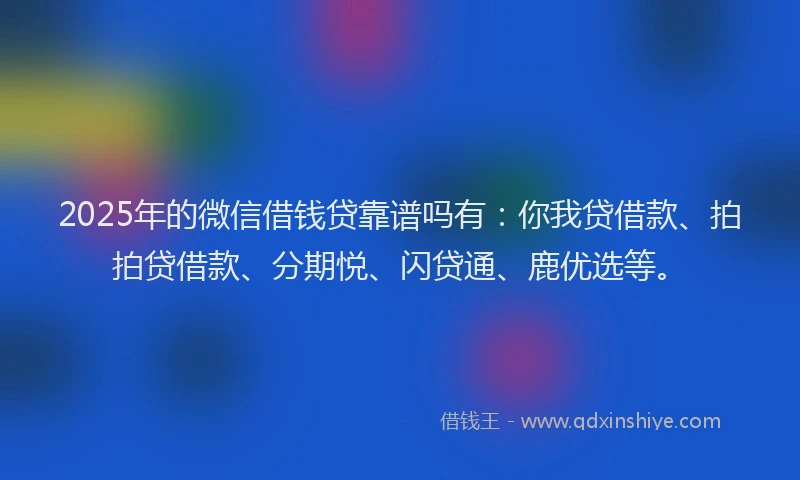 2025年的微信借钱贷靠谱吗有：你我贷借款、拍拍贷借款、分期悦、闪贷通、鹿优选等。