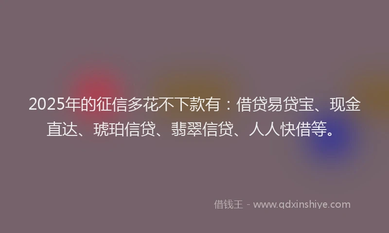 2025年的征信多花不下款有：借贷易贷宝、现金直达、琥珀信贷、翡翠信贷、人人快借等。