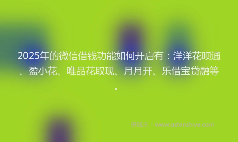 2025年的微信借钱功能如何开启有：洋洋花呗通、盈小花、唯品花取现、月月开、乐借宝贷融等。