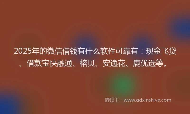 2025年的微信借钱有什么软件可靠有：现金飞贷、借款宝快融通、榕贝、安逸花、鹿优选等。