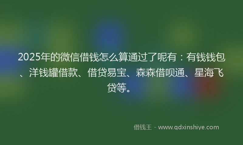 2025年的微信借钱怎么算通过了呢有：有钱钱包、洋钱罐借款、借贷易宝、森森借呗通、星海飞贷等。
