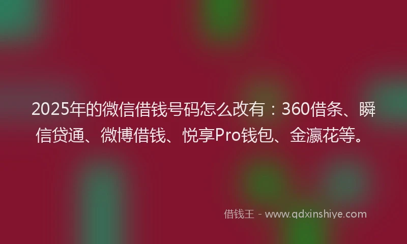 2025年的微信借钱号码怎么改有：360借条、瞬信贷通、微博借钱、悦享Pro钱包、金瀛花等。