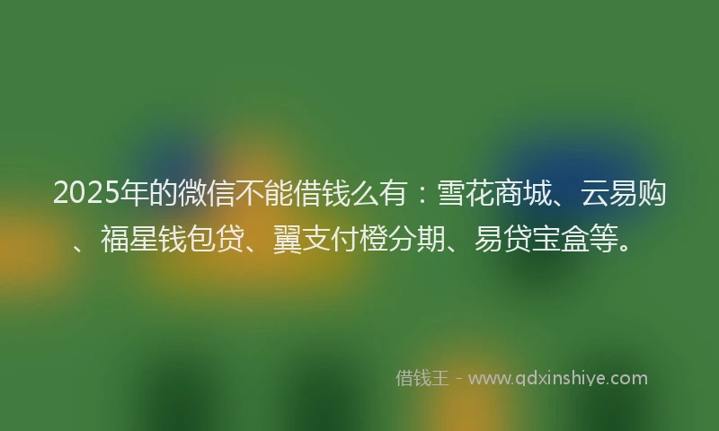 2025年的微信不能借钱么有：雪花商城、云易购、福星钱包贷、翼支付橙分期、易贷宝盒等。