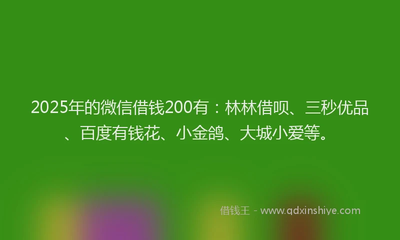 2025年的微信借钱200有：林林借呗、三秒优品、百度有钱花、小金鸽、大城小爱等。