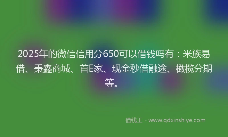 2025年的微信信用分650可以借钱吗有：米族易借、秉鑫商城、首E家、现金秒借融途、橄榄分期等。