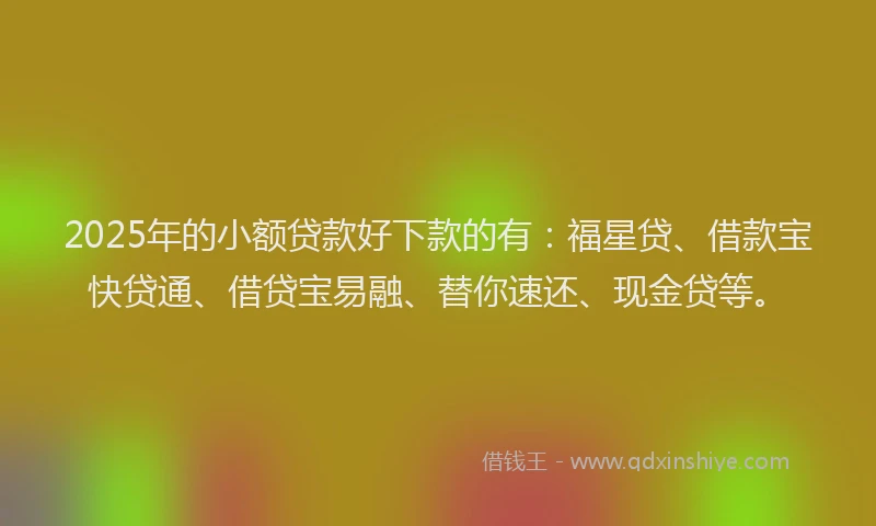 2025年的小额贷款好下款的有：福星贷、借款宝快贷通、借贷宝易融、替你速还、现金贷等。