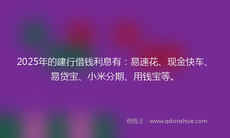 2025年的建行借钱利息有：易速花、现金快车、易贷宝、小米分期、用钱宝等。