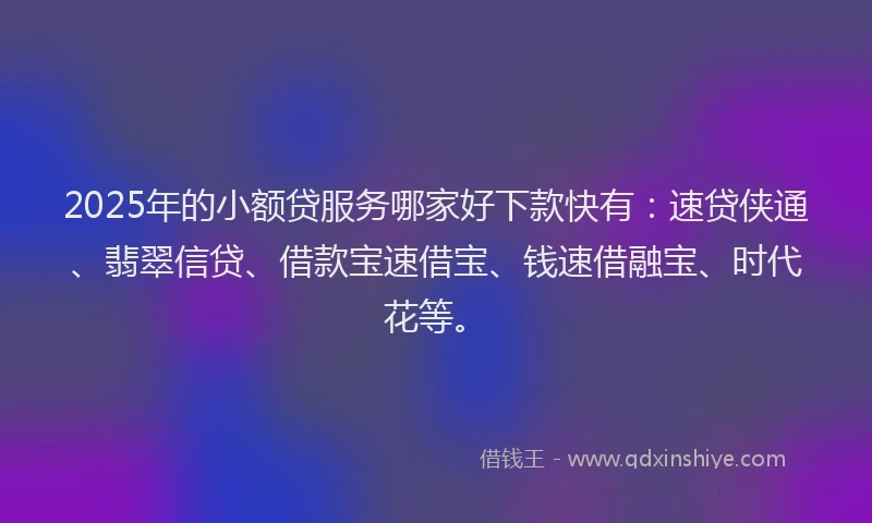 2025年的小额贷服务哪家好下款快有：速贷侠通、翡翠信贷、借款宝速借宝、钱速借融宝、时代花等。