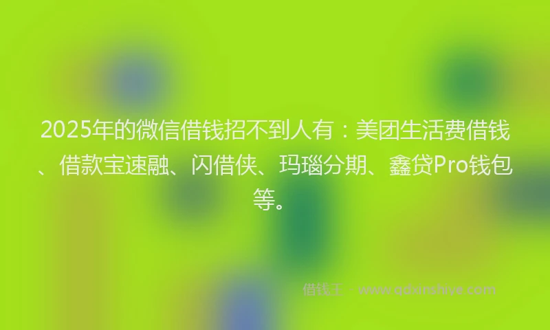 2025年的微信借钱招不到人有：美团生活费借钱、借款宝速融、闪借侠、玛瑙分期、鑫贷Pro钱包等。