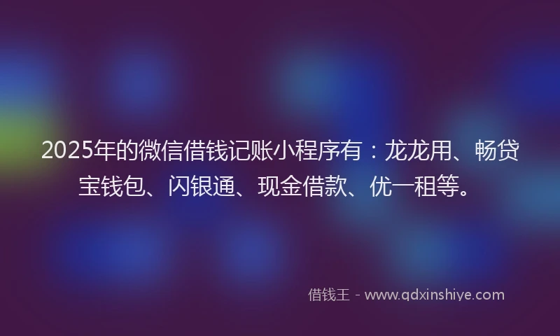 2025年的微信借钱记账小程序有：龙龙用、畅贷宝钱包、闪银通、现金借款、优一租等。