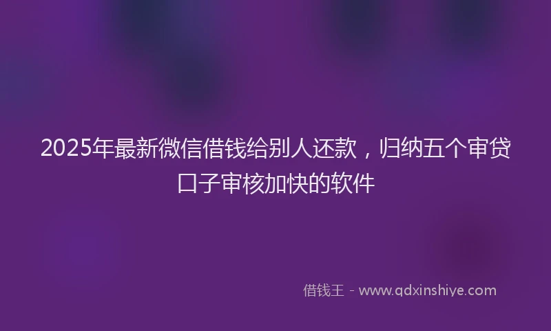 2025年最新微信借钱给别人还款，归纳五个审贷口子审核加快的软件