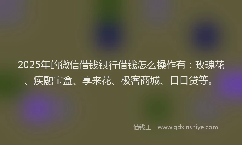 2025年的微信借钱银行借钱怎么操作有：玫瑰花、疾融宝盒、享来花、极客商城、日日贷等。