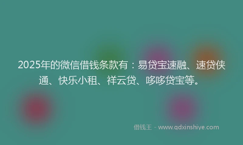 2025年的微信借钱条款有：易贷宝速融、速贷侠通、快乐小租、祥云贷、哆哆贷宝等。