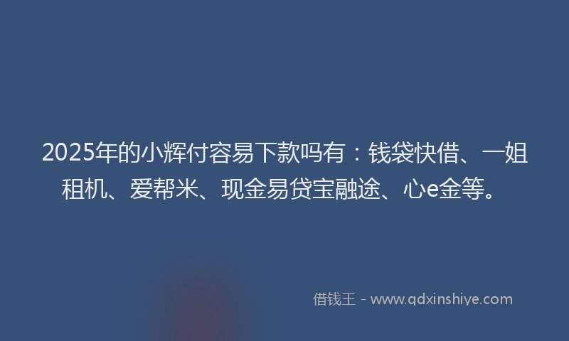 2025年的小辉付容易下款吗有：钱袋快借、一姐租机、爱帮米、现金易贷宝融途、心e金等。