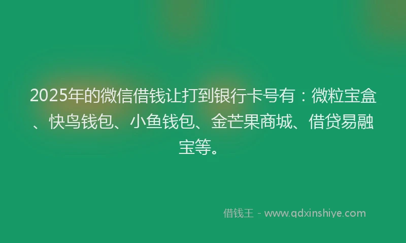 2025年的微信借钱让打到银行卡号有：微粒宝盒、快鸟钱包、小鱼钱包、金芒果商城、借贷易融宝等。