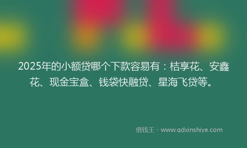 2025年的小额贷哪个下款容易有：桔享花、安鑫花、现金宝盒、钱袋快融贷、星海飞贷等。